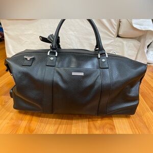 Brooks Brothers Pebble Grain Black Leather Travel Rolling Luggage Duffle Bag